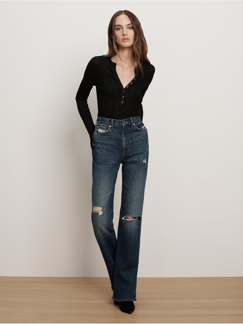 Veronica Beard Dylan High Rise Straight Leg Distressed Jeans 26